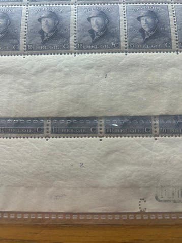 Belgique 1919 - 5 feuilles complètes de 25 « Helm » 15c, Gestempeld