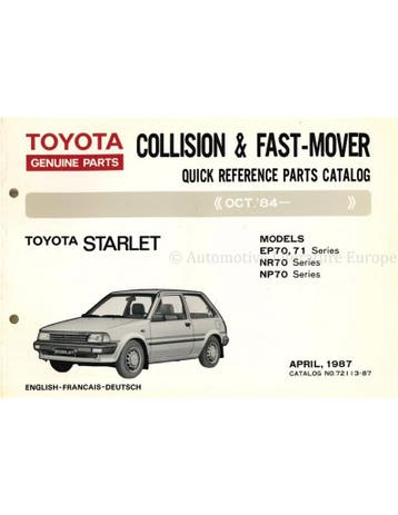 1987 TOYOTA STARLET SNEL ONDERDELENHANDBOEK ENGELS, Auto diversen, Handleidingen en Instructieboekjes