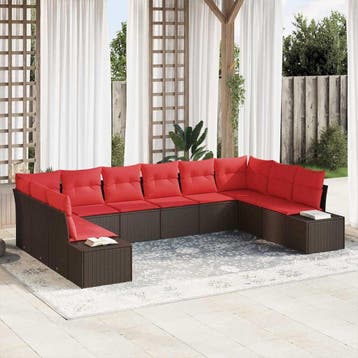 vidaXL Tuinbank Set 10 st 9-Aantal zitplaatsen Bruin en Rood, Tuin en Terras, Verzenden, Nieuw