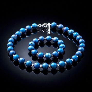 Blauwe druse-agaat, ketting en stretcharmband - 2-delige