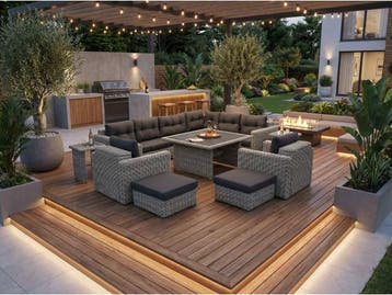 Veiling - Loungeset 11-delig lichtgrijs rond wicker, Tuin en Terras, Nieuw