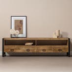 Tv-meubel Mangohout Britt 220 cm, Huis en Inrichting, Kasten |Televisiemeubels, Verzenden, Nieuw, Overige houtsoorten, Industriële meubels