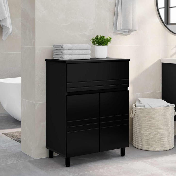 vidaXL Badkamer vaniteitsunit Zwart 60 x 35 x 80 cm Bewerkt, Maison & Meubles, Tables | Coiffeuses, Envoi