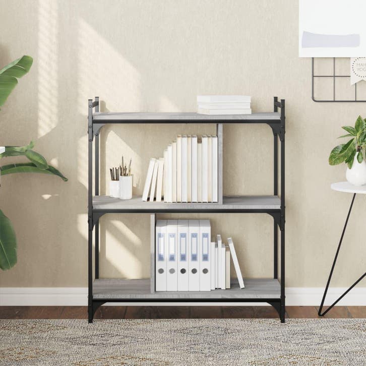 vidaXL Boekenkast 3-laags 76x32x88 cm bewerkt hout grijs, Huis en Inrichting, Kasten | Boekenkasten, Nieuw, Verzenden