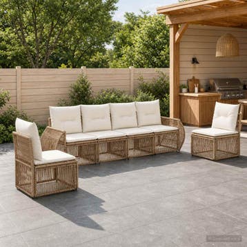 vidaXL Tuinbank Set 6 st Beige en Crème Wit poly rattan, Verzenden