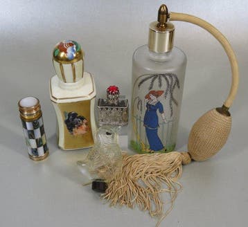 5 x Parfumflesje - Parfumfles - Aardewerk, Glas, Metaal