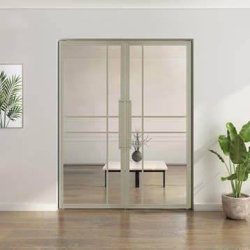 Dubbele stalen taatsdeur Kiezelgrijs 6 Vlaks Helder glas Lux, Minder dan 80 cm, Overige typen, Nieuw, Metaal