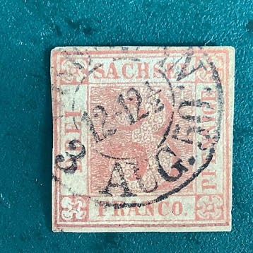 Saxe 1850 - Saksen Dreier avec certificat Rismondo - Michel, Gestempeld