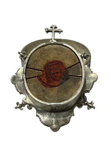 Reliekhouder - Brons, Gouden cartouche, Glas, Textiel - 20e