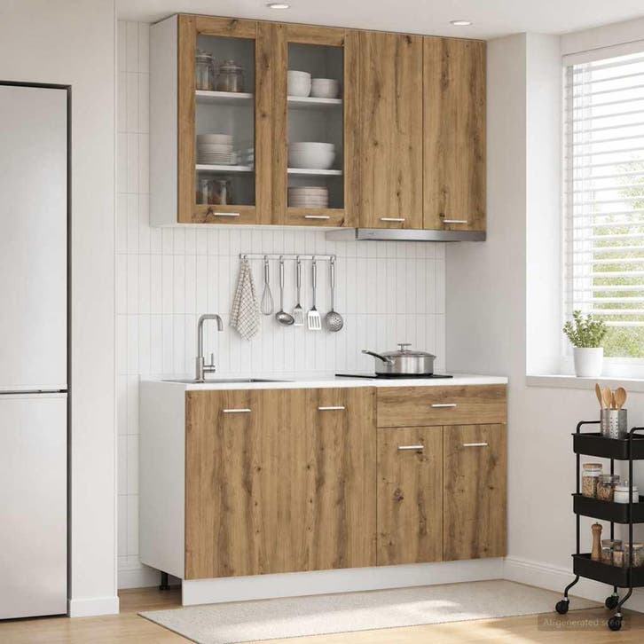 vidaXL Keukenblok LYON 4 pcs Artisanaal eiken Bewerkt hout, Huis en Inrichting, Kasten | Overige, Nieuw, Verzenden