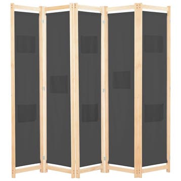 vidaXL Kamerscherm met 5 panelen 200x170x4 cm stof grijs, Verzenden, Nieuw