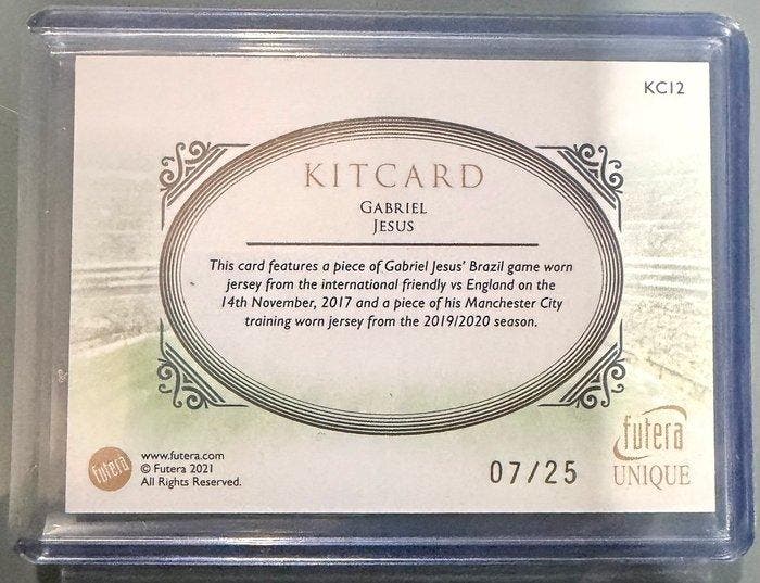 2019/20 Futera Unique Gabriel Jesus KCI2 Serialized card,, Verzamelen, Stickers