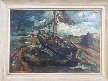 Theo Goedvriend (1879-1969) - Botter langs Nederlandse kust, Antiek en Kunst, Kunst | Schilderijen | Klassiek