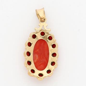 Pendentif - 14 carats Or jaune Corail rouge, Bijoux, Sacs & Beauté