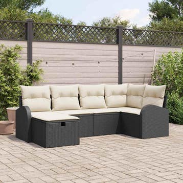 vidaXL Bankstel 6 st Zwart en Crème poly rattan, Verzenden, Nieuw