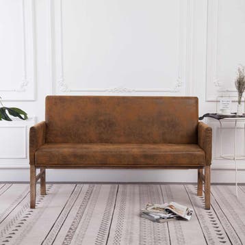 vidaXL Bankje met armleuning 140 cm kunstsuède bruin, Verzenden
