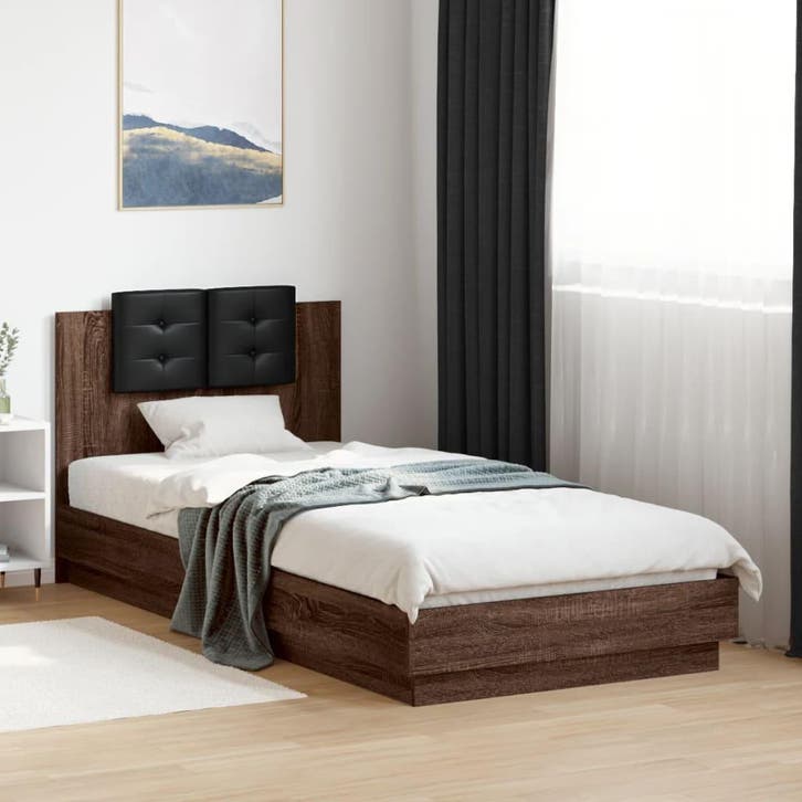 vidaXL Bedframe met hoofdeinde bewerkt hout bruineikenkleur, Huis en Inrichting, Slaapkamer | Bedden, Nieuw, Verzenden