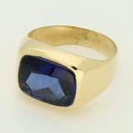 Ring - 14 karaat Geel goud - Synthetische Saffier, Handtassen en Accessoires, Ringen, Nieuw