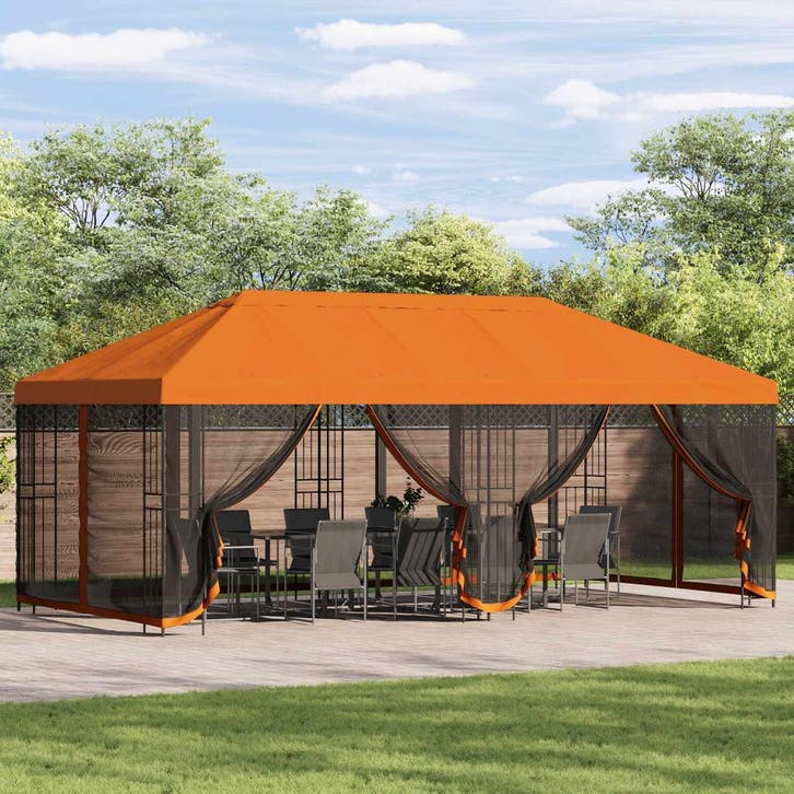 vidaXL Paviljoen met zijwanden 6 x 3 m Oranje Polyester en, Jardin & Terrasse, Tonnelles, Envoi