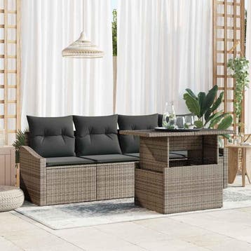 vidaXL Tuinbank Set 5 st Grijs poly rattan, Verzenden