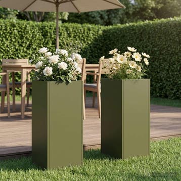 vidaXL Plantenbak 2 st Olijfgroen 20 x 20 x 50 cm, Tuin en Terras, Bloempotten, Verzenden, Nieuw