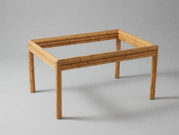Tafel - Jaren zeventig eettafel van bamboe en gerookt glas,