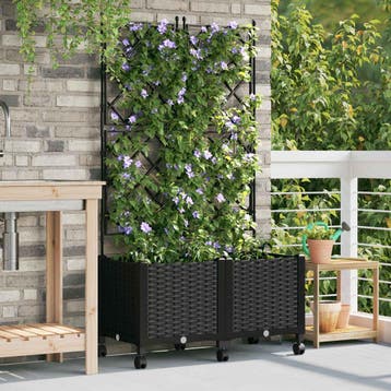 vidaXL Tuinsteker met schutting en wielen 2 st Zwart 80 x 40, Verzenden, Nieuw