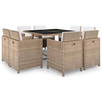 vidaXL 9-delige Tuinset met kussens poly rattan beige, Tuin en Terras, Tuinsets en Loungesets, Verzenden, Nieuw, Tuinset