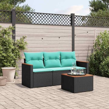 vidaXL 4-delige tuinbankset met kussens, zwart polyrotan, Verzenden