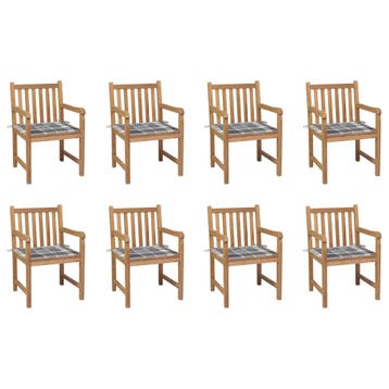 vidaXL Tuinstoelen 8 st met grijs geruite kussens massief, Verzenden, Nieuw