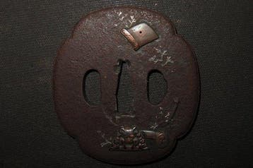 C5-963 Daito Oni Kawara Tsuba - Fer forgé - Japon - Période