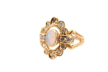 Bague - 19,2 carats Or jaune - Opale et diamants, Nieuw