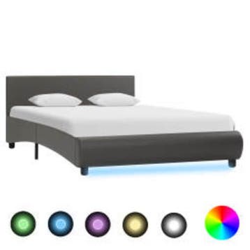 vidaXL Bedframe met LED kunstleer grijs 140x200 cm, Verzenden, Nieuw