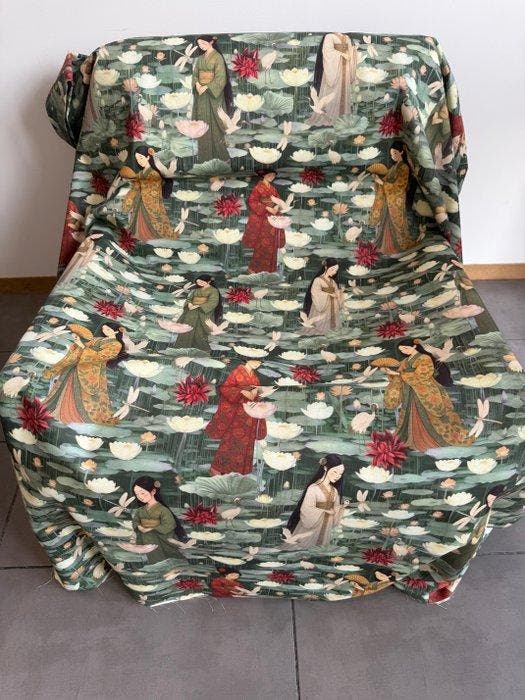 De Geheime Tuin van de Lotus: Oosterse Elegantie op katoenen, Antiek en Kunst, Antiek | Tapijten, Tafelkleden en Textiel