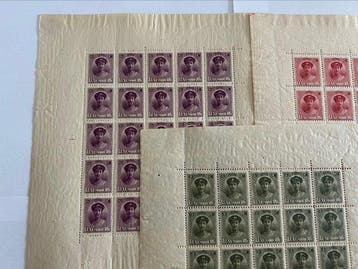 Luxembourg 1921 - 3 feuilles de timbres de 25 timbres, Gestempeld