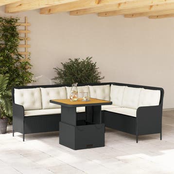 vidaXL 2-delige Loungeset met kussens poly rattan zwart, Verzenden, Nieuw, Loungeset