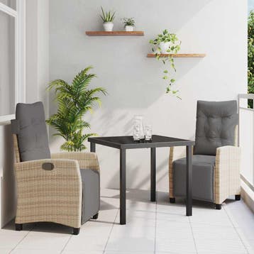 vidaXL Tuin Eettafel Set met kussen 3 pcs Beige poly rattan, Verzenden, Nieuw