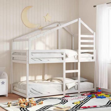 vidaXL Stapelbed met bedhuis massief grenenhout wit 80x200, Verzenden