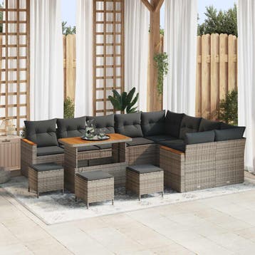 vidaXL Tuinbank Set 13 st Grijs poly rattan, Verzenden, Nieuw
