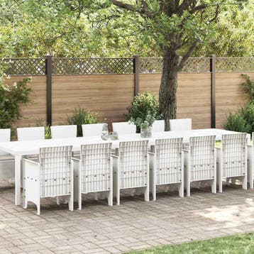 vidaXL Tuin eettafelset met kussens 15 st Wit PP, Verzenden, Nieuw