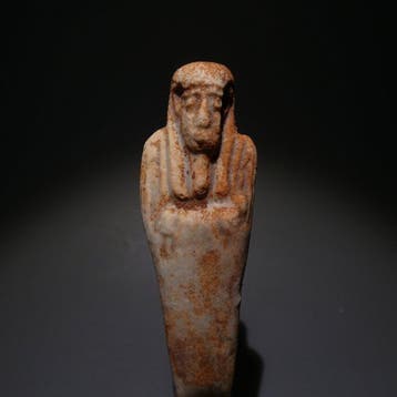 Oud-Egyptisch Faience Shabti. 10 cm hoog. 30e Dynastie, 378