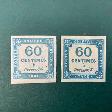 Frankrijk 1871/1878 - Taxe : 60 cent blauw en donkerblauw -, Gestempeld