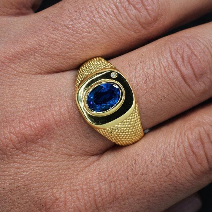 Zonder minimumprijs - Ring Verguld Saffier - Diamant - 18k, Handtassen en Accessoires, Ringen