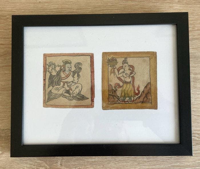 Paire de peintures miniatures bouddhistes tibétaines, Antiek en Kunst, Antiek | Overige Antiek