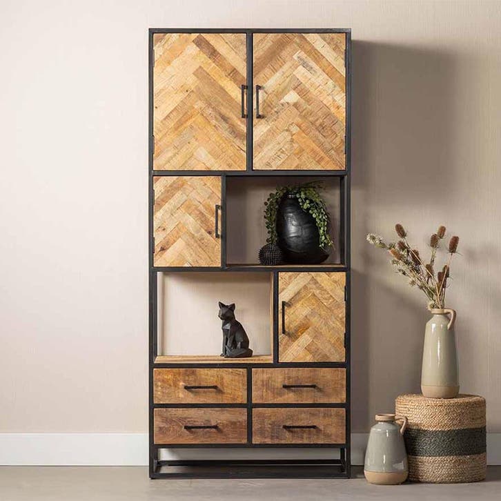 Vakkenkast Mangohout Gwenn 90 cm, Huis en Inrichting, Kasten | Boekenkasten, Nieuw, Overige houtsoorten, Verzenden
