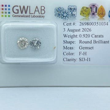 Zonder minimumprijs - 2 pcs Diamant (Natuurlijk) - 0.92 ct -, Bijoux, Sacs & Beauté, Pierres précieuses