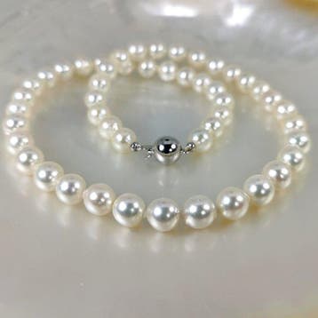 Collier Argent Perle - Akoya NRD Ø 8×8,5 mm, Handtassen en Accessoires, Kettingen, Nieuw