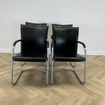 Aspa -Klöber vergaderstoel (set van 4), zwart leder