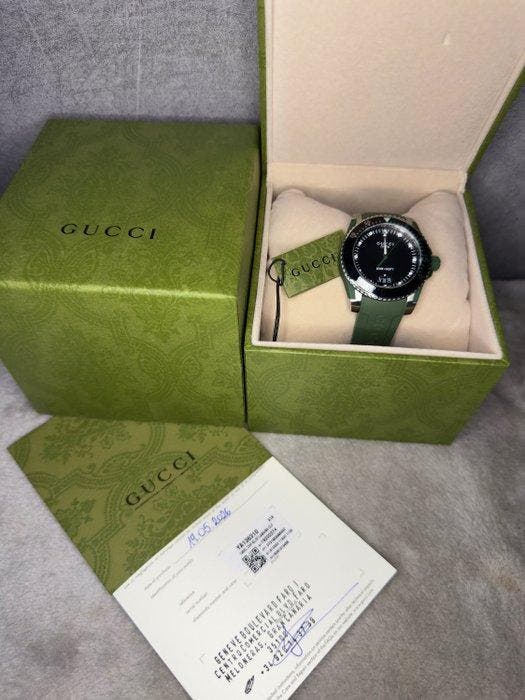 Gucci - Dive - 40 mm - Black dial - Green rubber strap -, Bijoux, Sacs & Beauté, Montres | Hommes