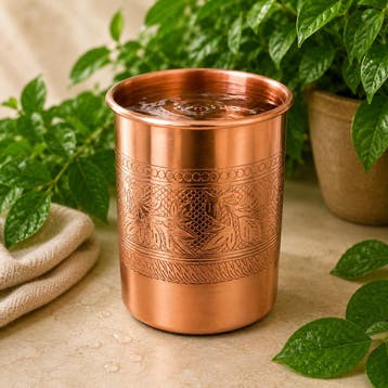 Puur koperen beker met bloempatroon rand – 300 ml/125 g, Ophalen of Verzenden, Nieuw